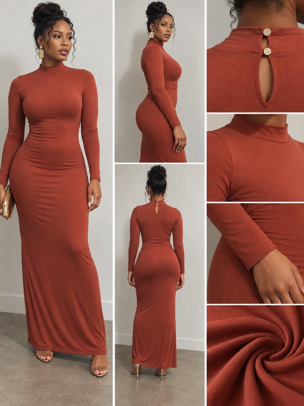Long Sleeve Mock Neck Maxi Dress